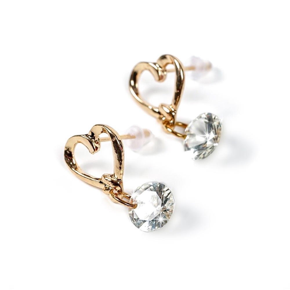 Any 4/$25! Gold Hearts w/Drop Crystal Earrings - Picture 5 of 8